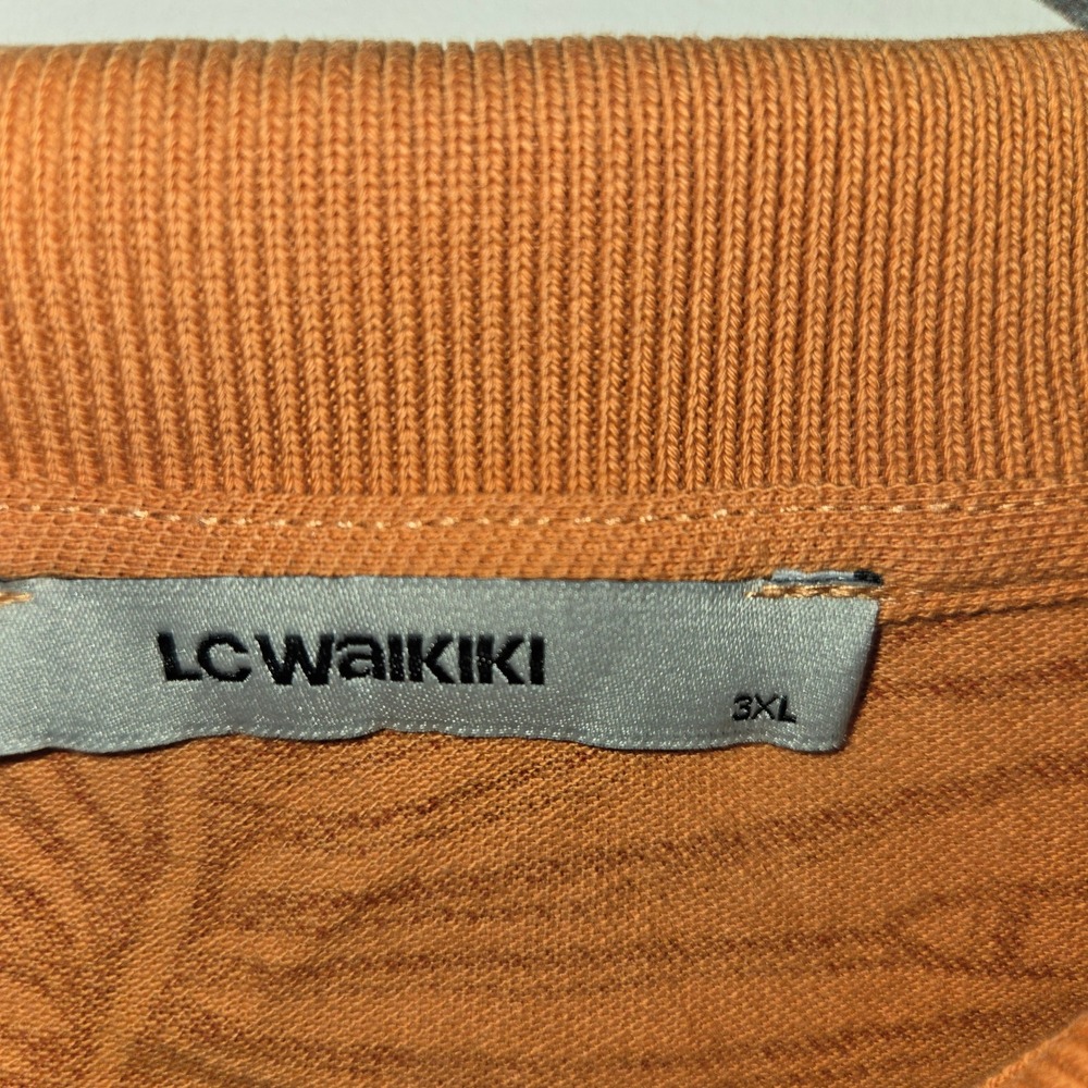 LC Waikiki Mens 3XL Orange Tropical Leaf Print Short Sleeve Polo Shirt Summer - Picture 3 of 6